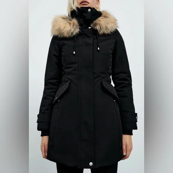 Zara Jackets Coats Zara Black Jacketcoat Faux Fur Lined Hood